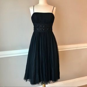 David’s Bridal Black midi spaghetti strap dress